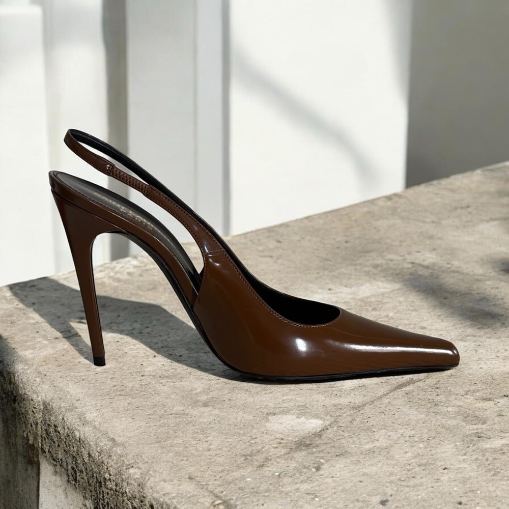 Authentic Saint Laurent Vendome Brown Patent Leather Slingback Heels! COA! - Picture 4 of 16